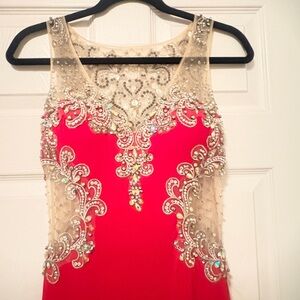 Dave & Johnny Elegant Red Dress with Gold Accents